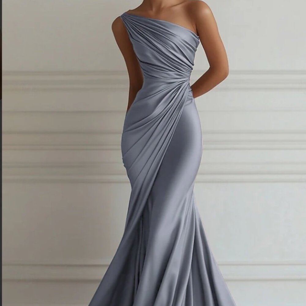 Mermaid Trumpet Floor Length Evening Gown - DUSTY BLUE